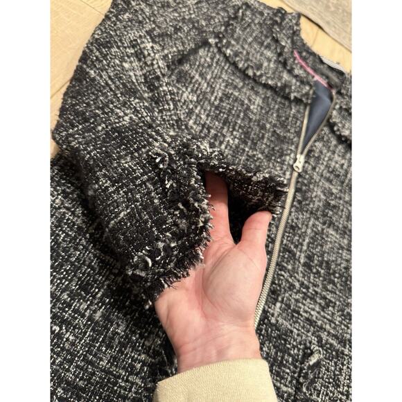 Size 6 J.Crew Tweed Swing Lady Coat Black Wool Blend Fringe Trim Coat MSRP $198 - Picture 3 of 13